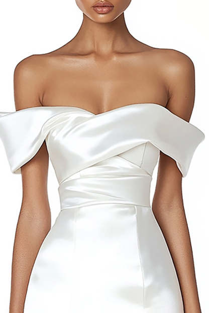 Satin Ruched Off the Shoulder Bodycon Mini Little White Dress