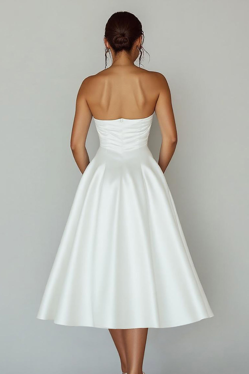White Sweetheart A Line Satin Cut Out Graduation Dress with Slit