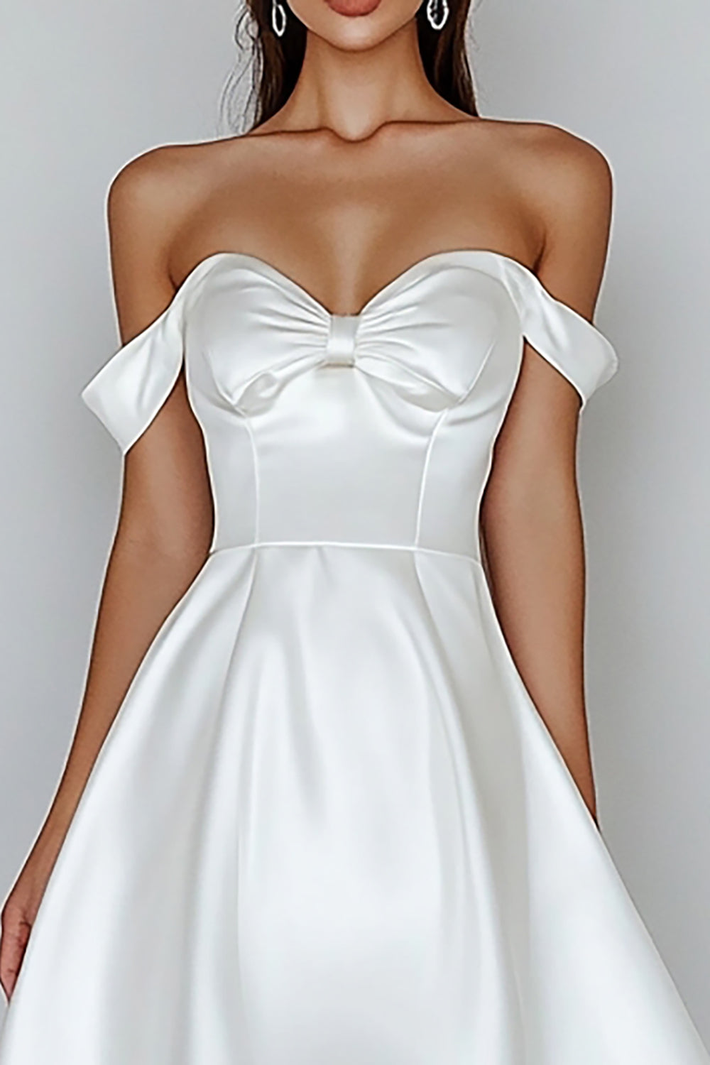 White Satin Sweetheart A Line Off the Shoulder Short Graduation Dress