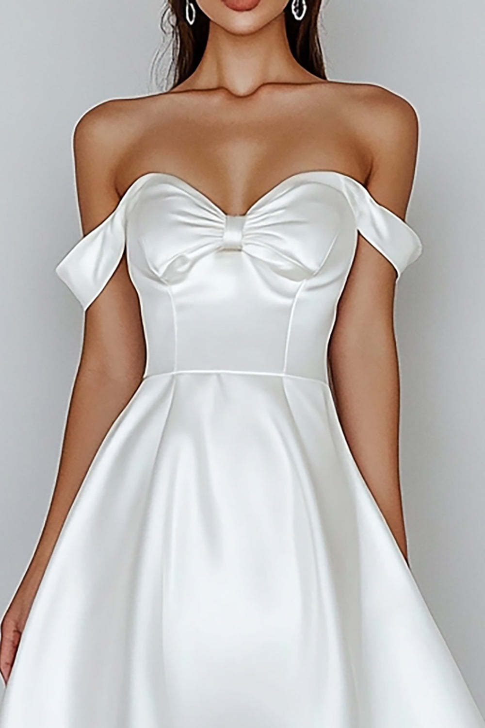 White Satin Sweetheart A Line Off the Shoulder Short Graduation Dress