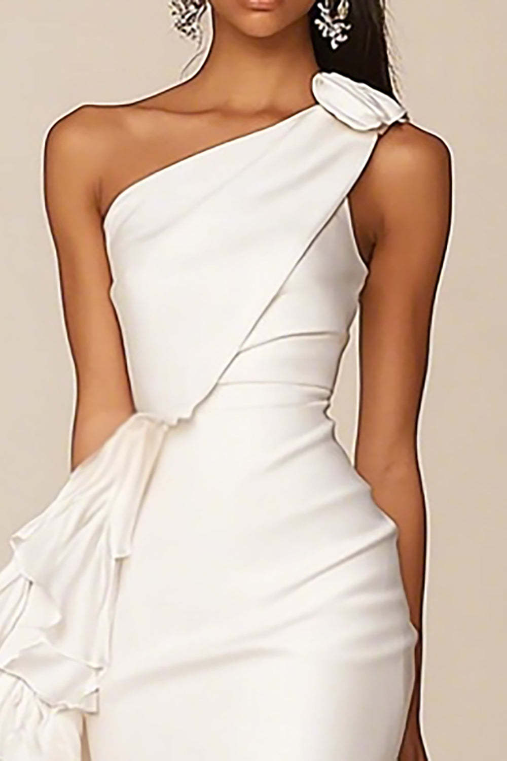 White Satin Bodycon Ruffled One Shoulder Short Graduation Dress