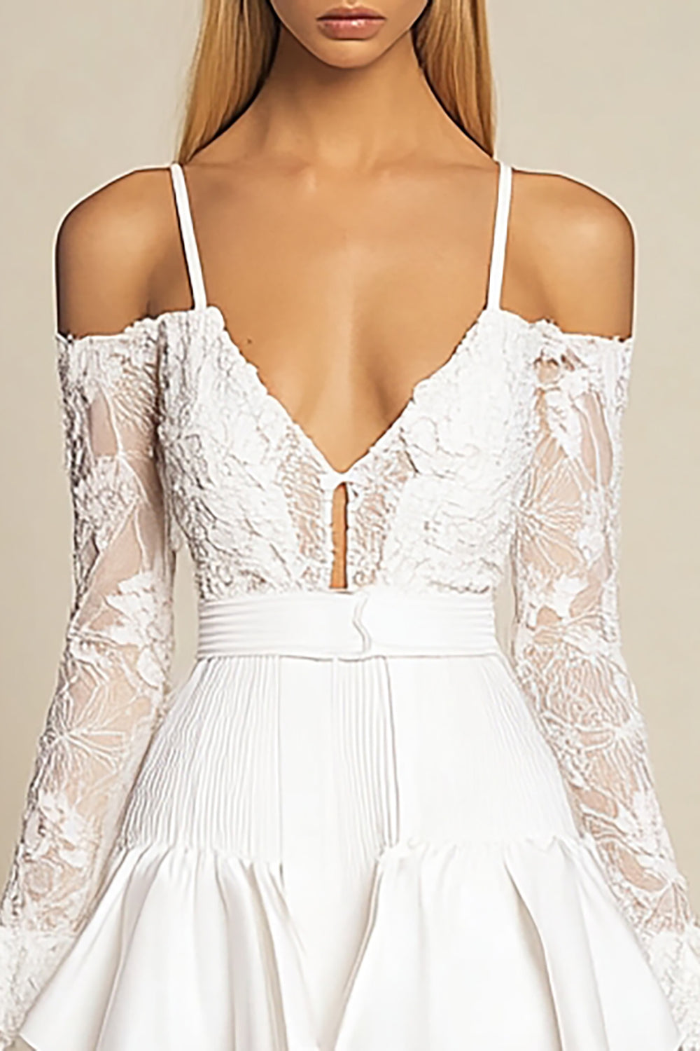Cute White Bodycon Cold Shoulder Mini Graduation Dress with Lace