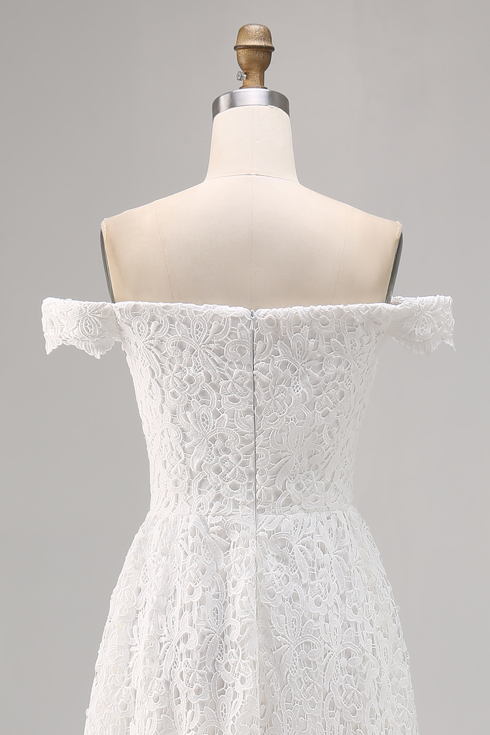 White Lace Off the Shoulder High Low A-Line Boho Dress with Ruffles