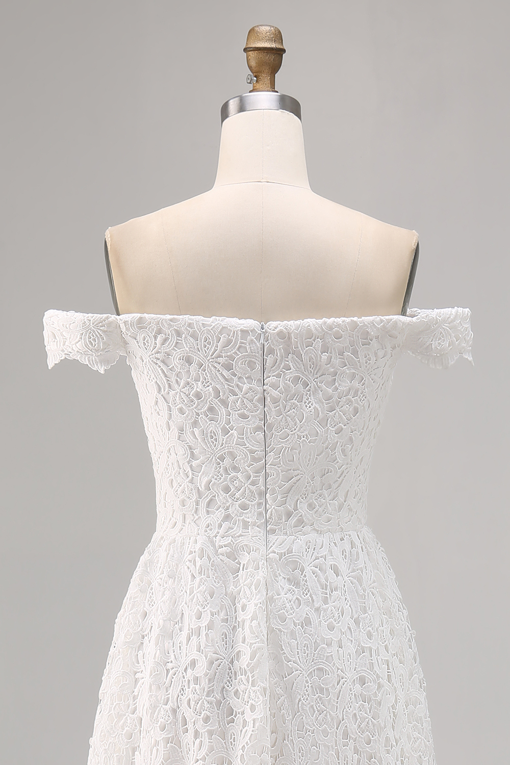 White Lace Off the Shoulder High Low A-Line Boho Dress with Ruffles