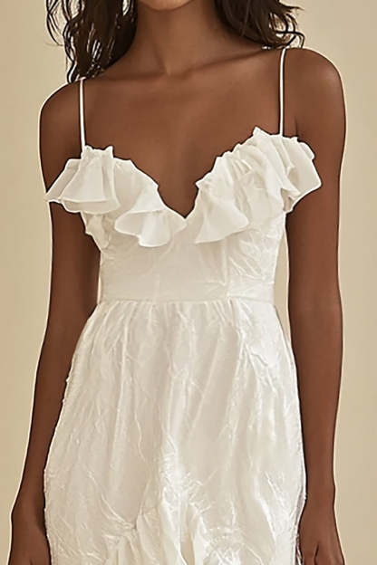 White Mermaid High-Low Graduation Dress with Ruffles