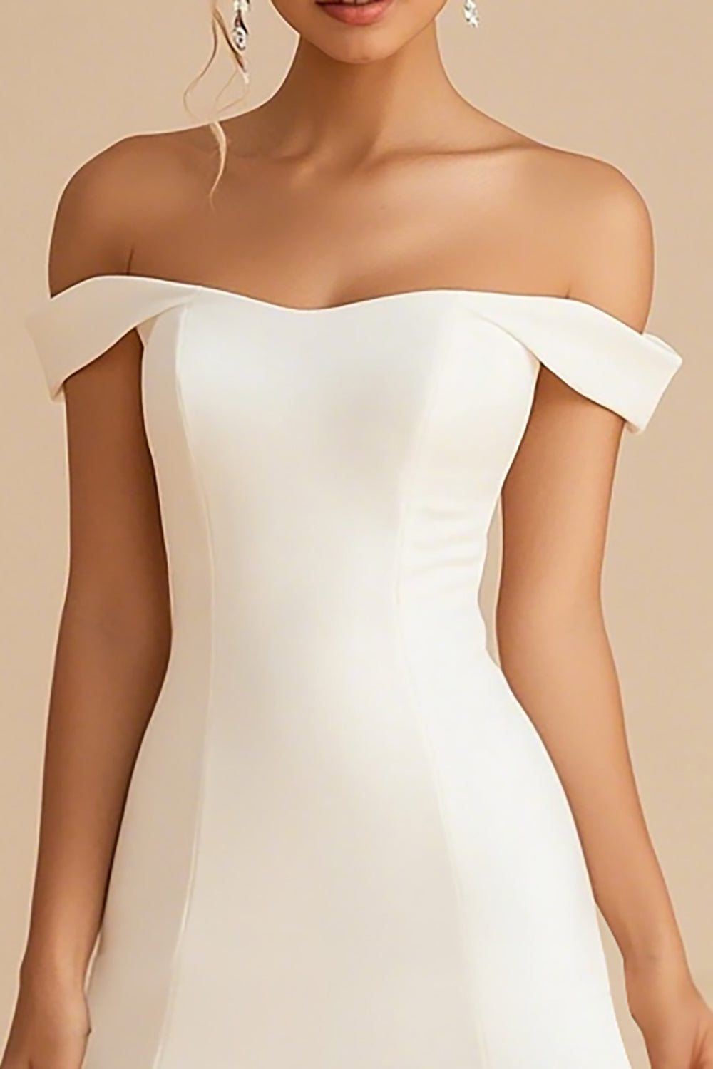 White Off the Shoulder Satin Short A Line Graduation Dress
