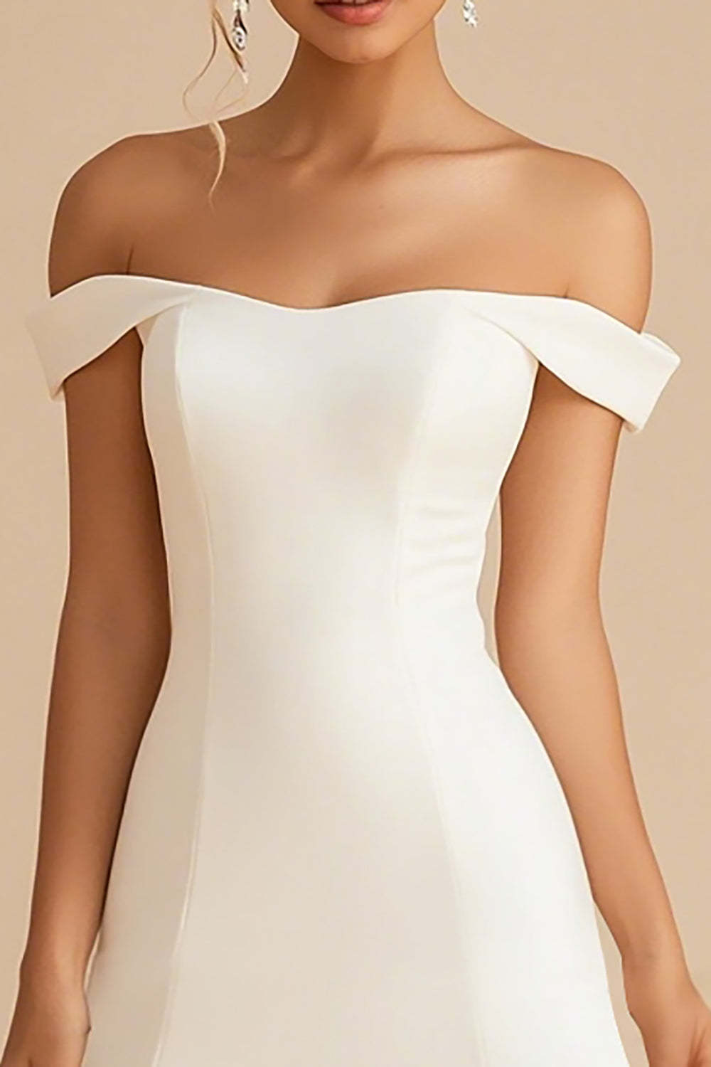 White Off the Shoulder Satin Short A Line Graduation Dress