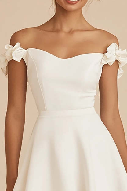White Satin A Line Mini Graduation Dress with Ruffles