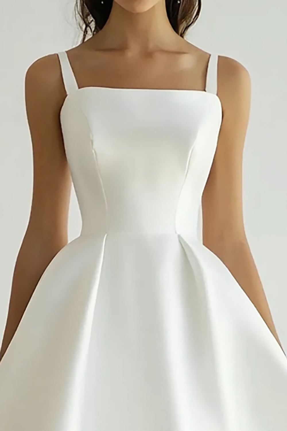 White Square Neck Satin Midi A Line Engagement Dress