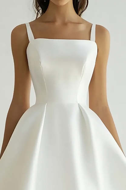 White Square Neck Satin Midi A Line Engagement Dress