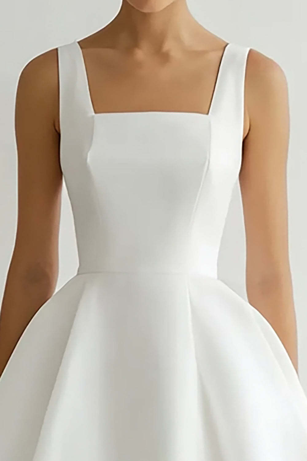 White Satin Midi Square Neck A Line Engagement Dress