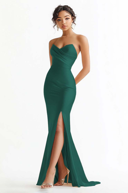 Champagne Strapless Mermaid Maxi Prom Dress with Slit