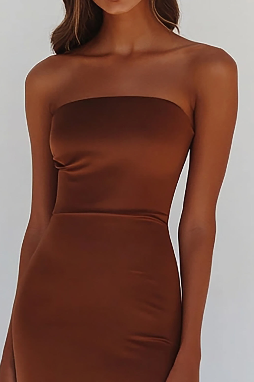 Terracotta Strapless Maxi Prom Dress with Slit