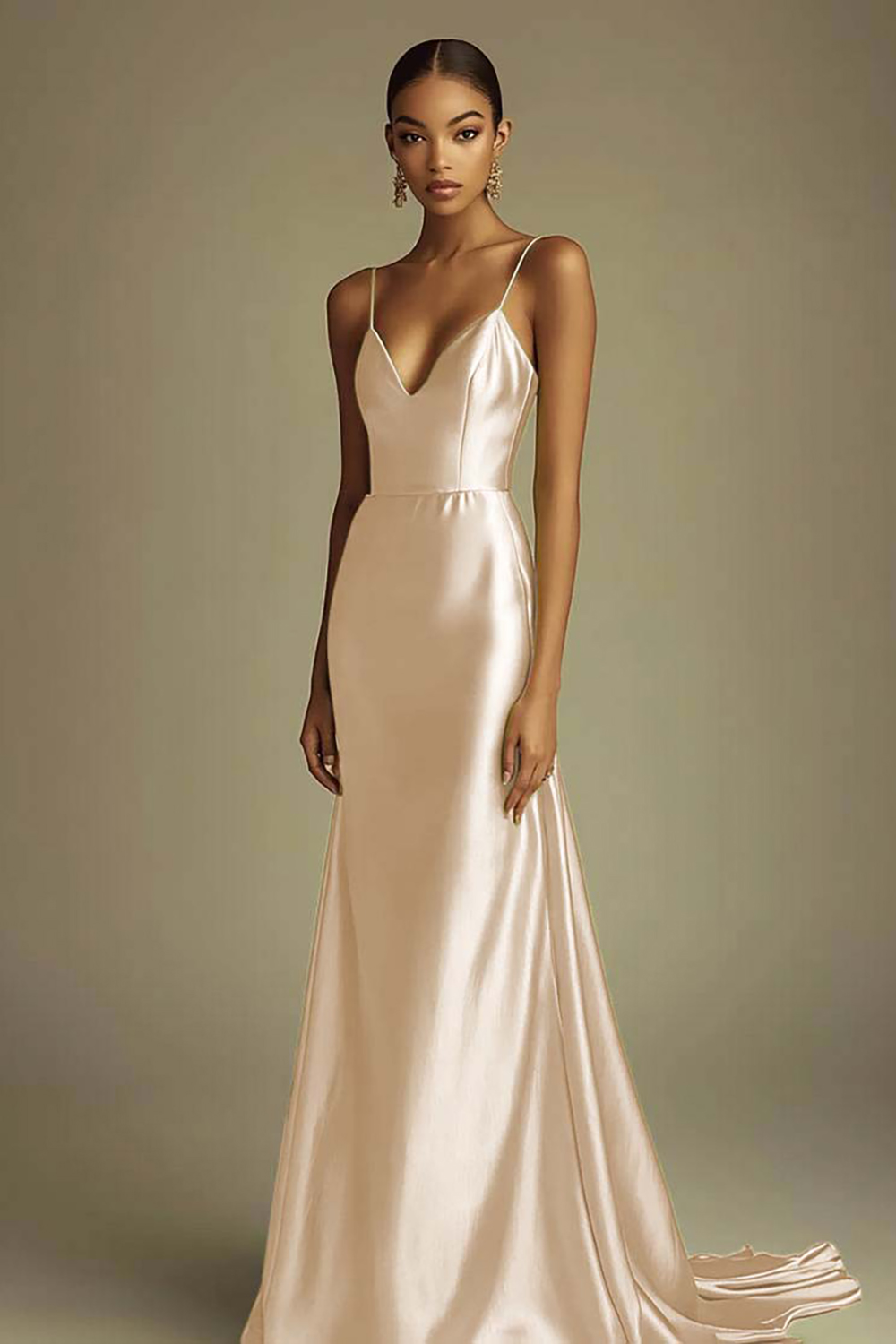 Lemon Green Satin Spaghetti Straps Maxi Prom Dress