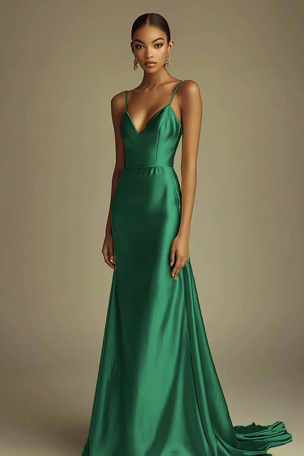 Lemon Green Satin Spaghetti Straps Maxi Prom Dress