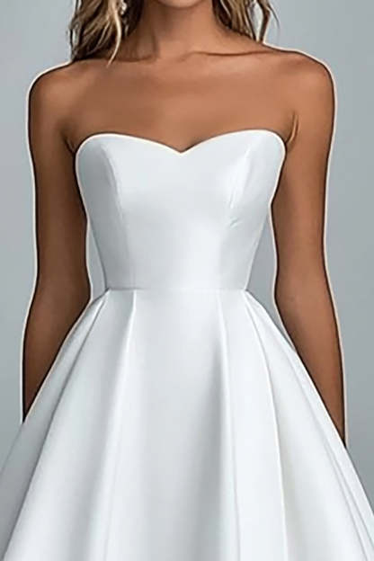 White Satin Sweetheart Tea Length A Line Engagement Dress