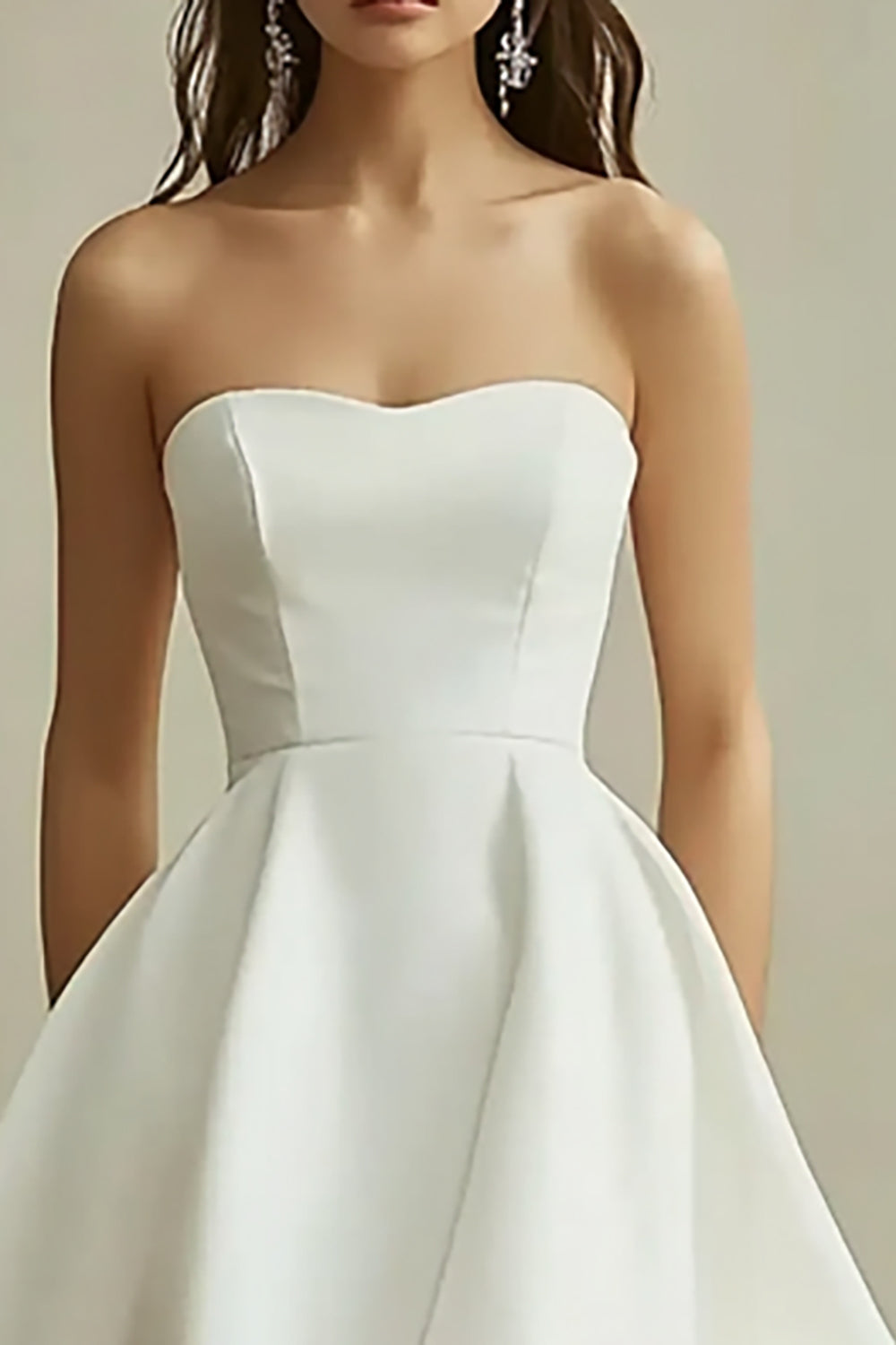White Satin Strapless High Low A Line Graduation Dress