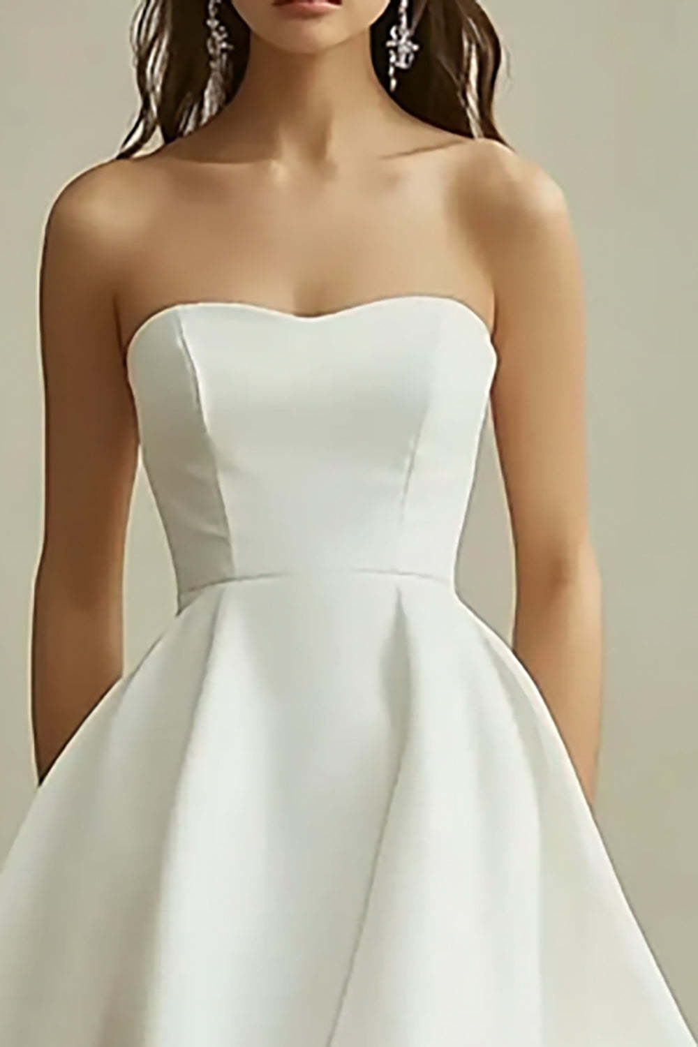 White Satin Strapless High Low A Line Graduation Dress