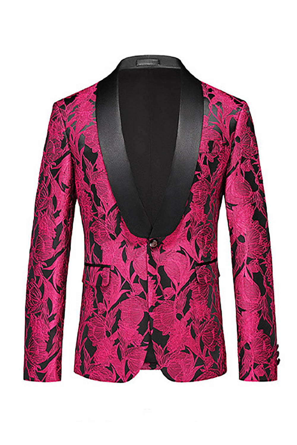 Floral Jacquard Fuchsia 3 Piece Shawl Lapel Men's Suits