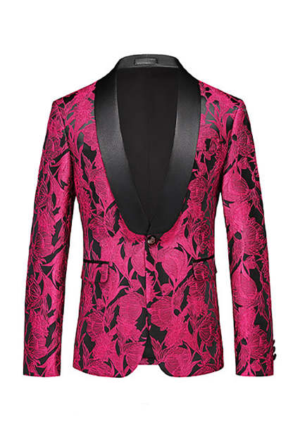 Floral Jacquard Fuchsia 3 Piece Shawl Lapel Men's Suits