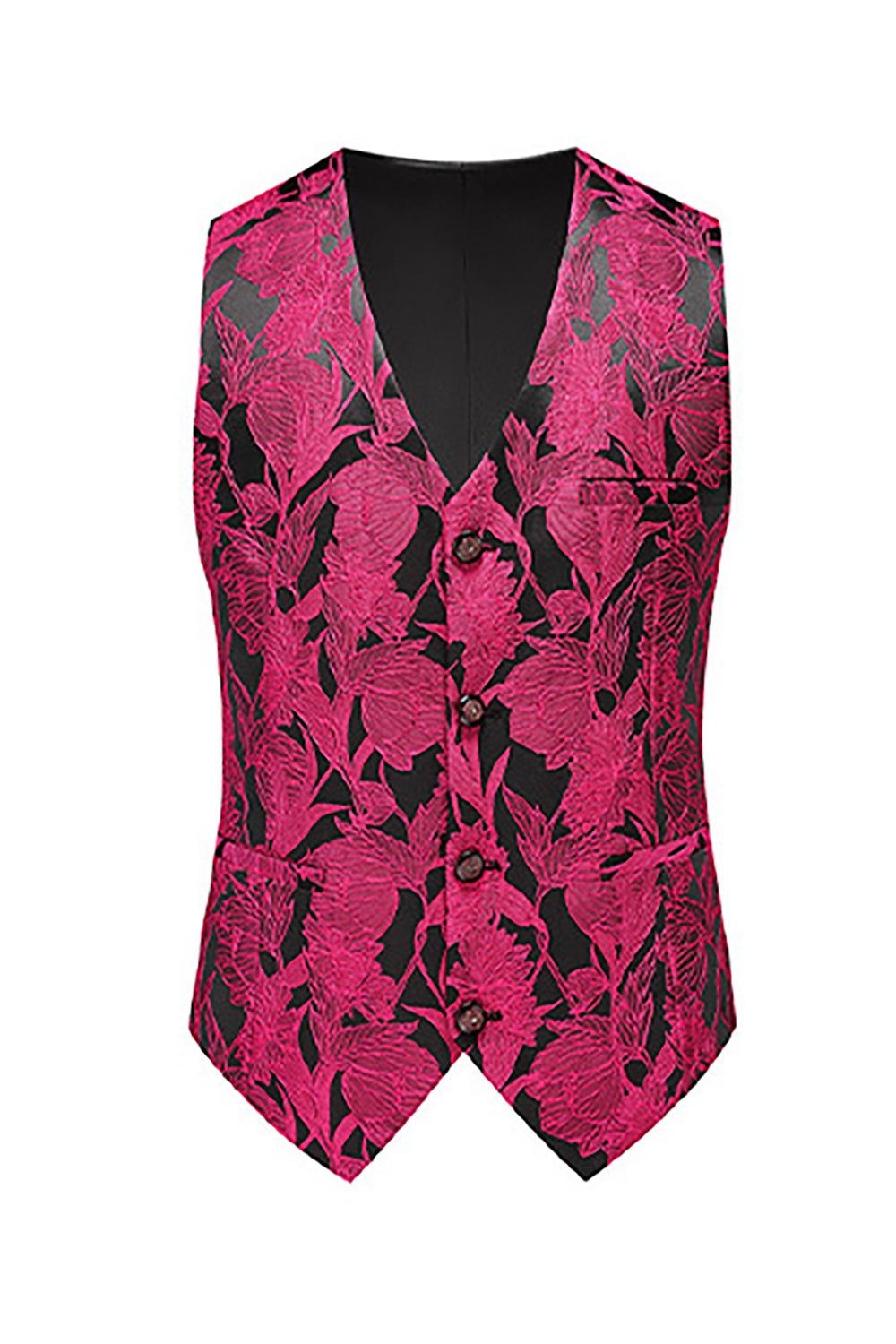 Floral Jacquard Fuchsia 3 Piece Shawl Lapel Men's Suits