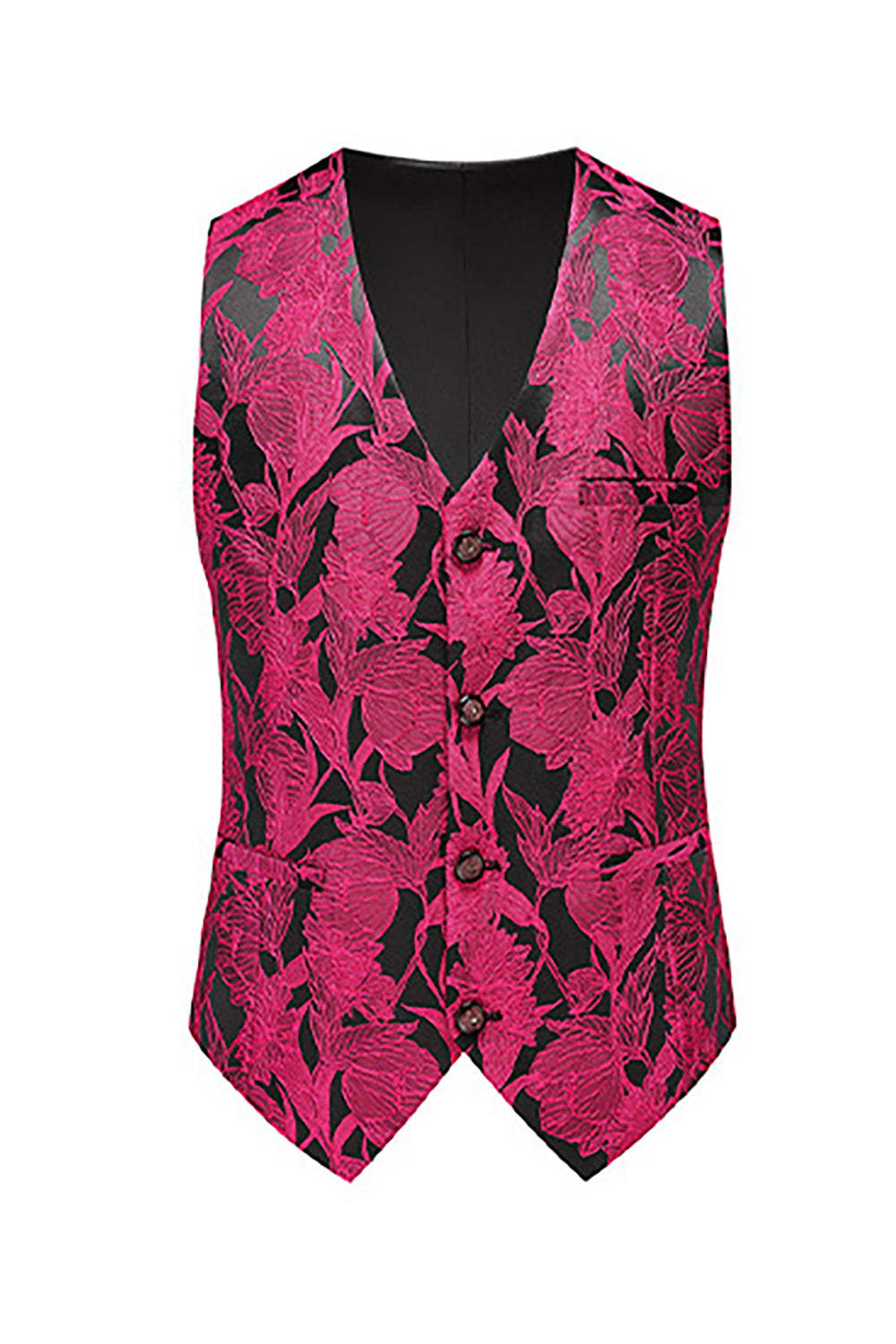 Floral Jacquard Fuchsia 3 Piece Shawl Lapel Men's Suits