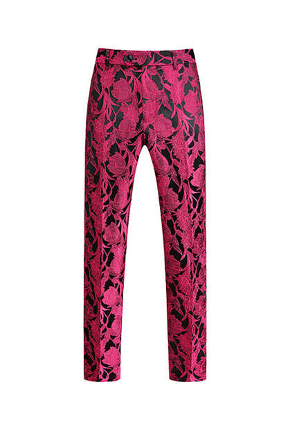 Floral Jacquard Fuchsia 3 Piece Shawl Lapel Men's Suits