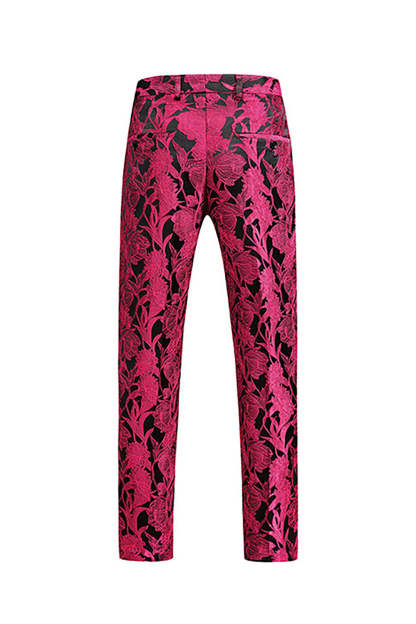 Floral Jacquard Fuchsia 3 Piece Shawl Lapel Men's Suits