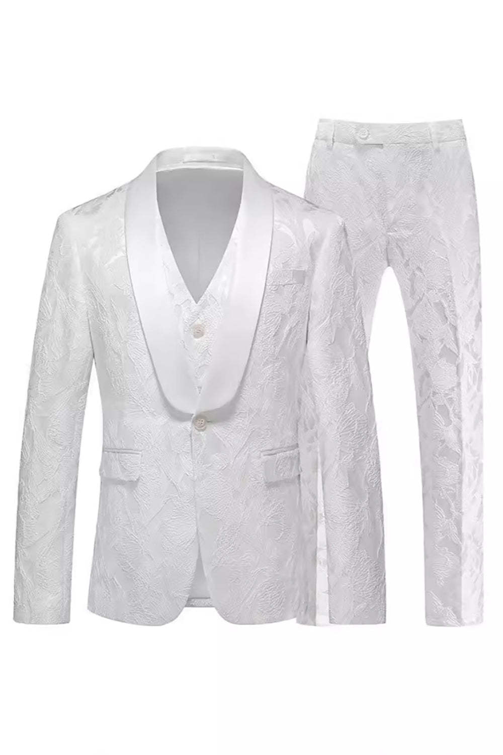 Floral Jacquard Fuchsia 3 Piece Shawl Lapel Men's Suits