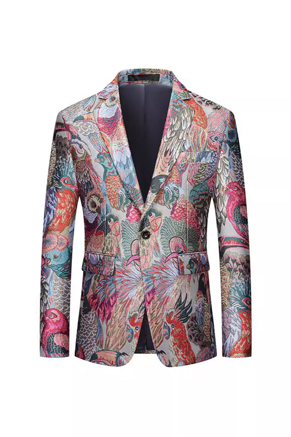 Leely Men Colourful Embroidered Prom Blazer Jacket One Button Notched Lapel Party Blazer