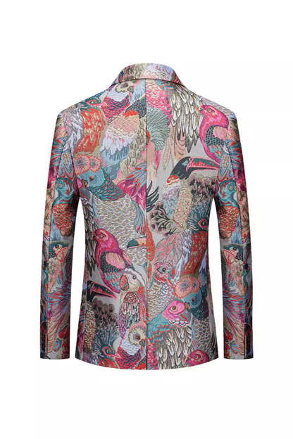 Men's Colourful Embroidered One Button Notched Lapel Prom Blazer Jacket