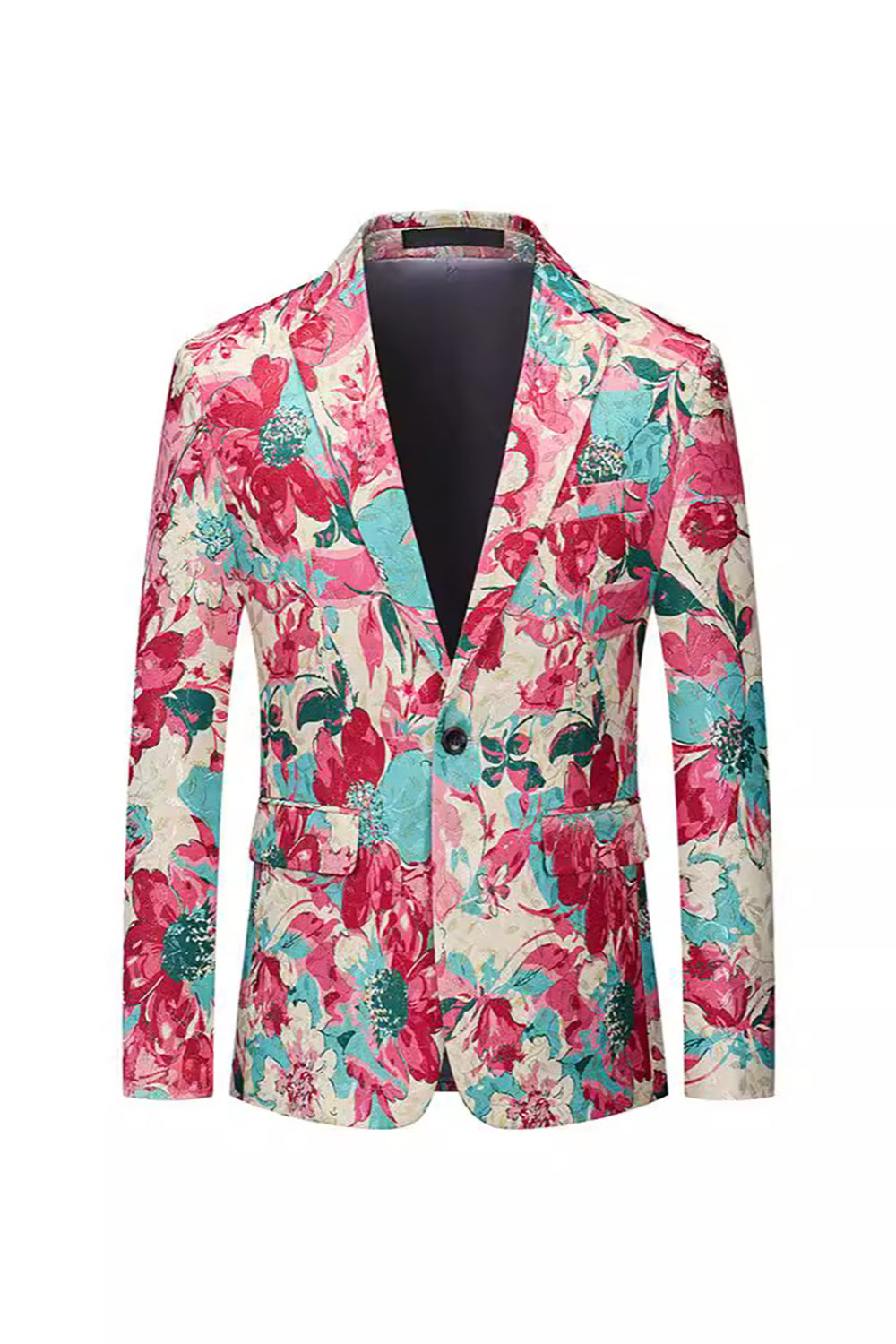 Floral Printed Notched Lapel Men's Blazer