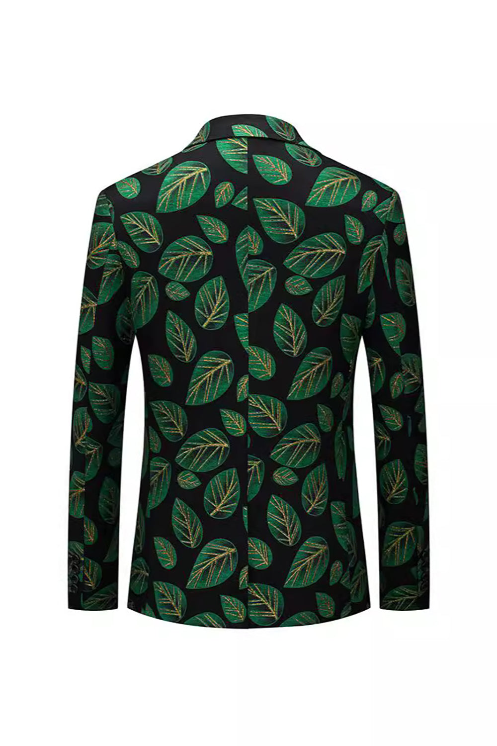 Dark Green Notched Lapel Leaf Printed Men's Blazer
