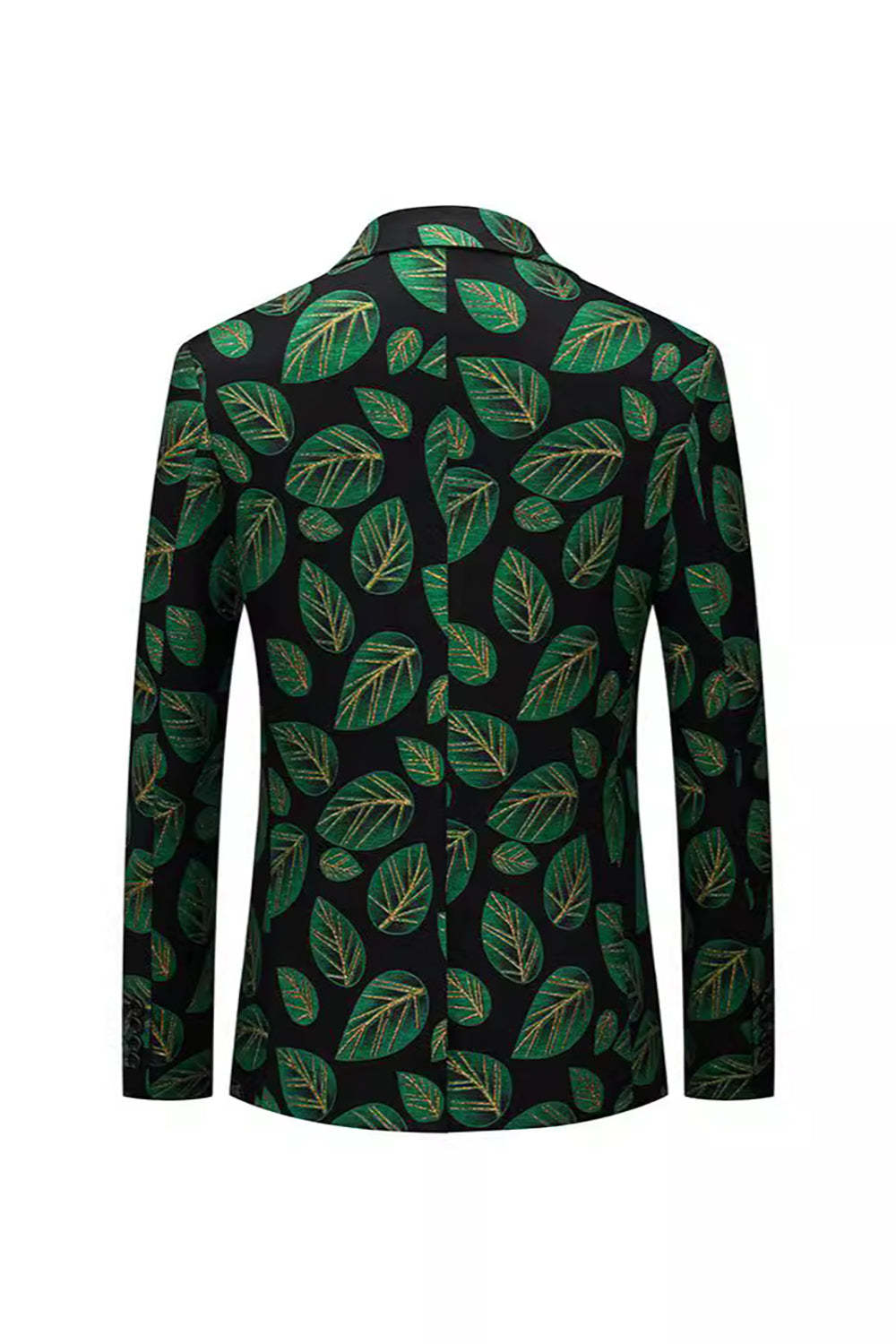 Dark Green Notched Lapel Leaf Printed Men's Blazer