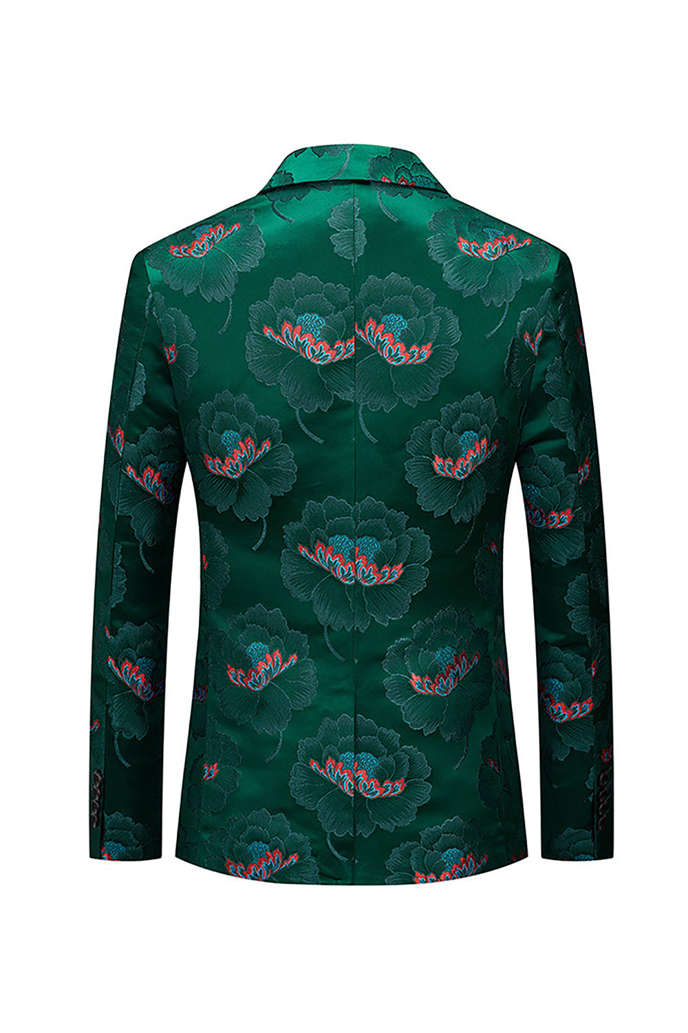 Floral Dark Green Floral Embroidered Notched Lapel One Button Men's Blazer