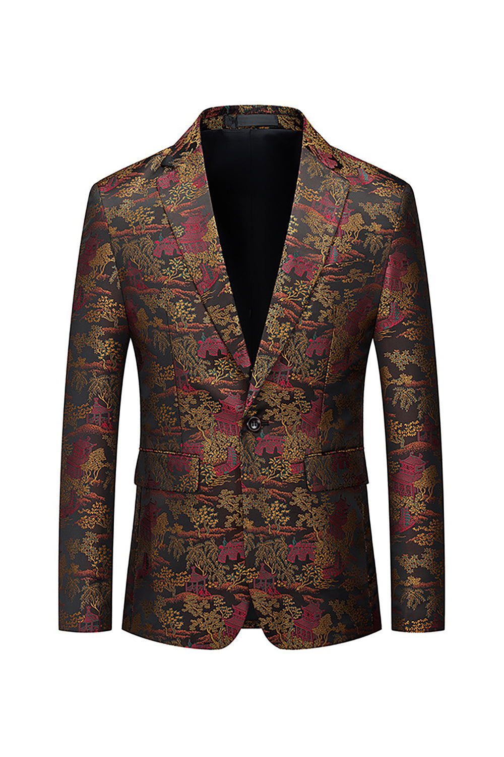 Brown Embroidered Fitted Notched Lapel Men's Blazer