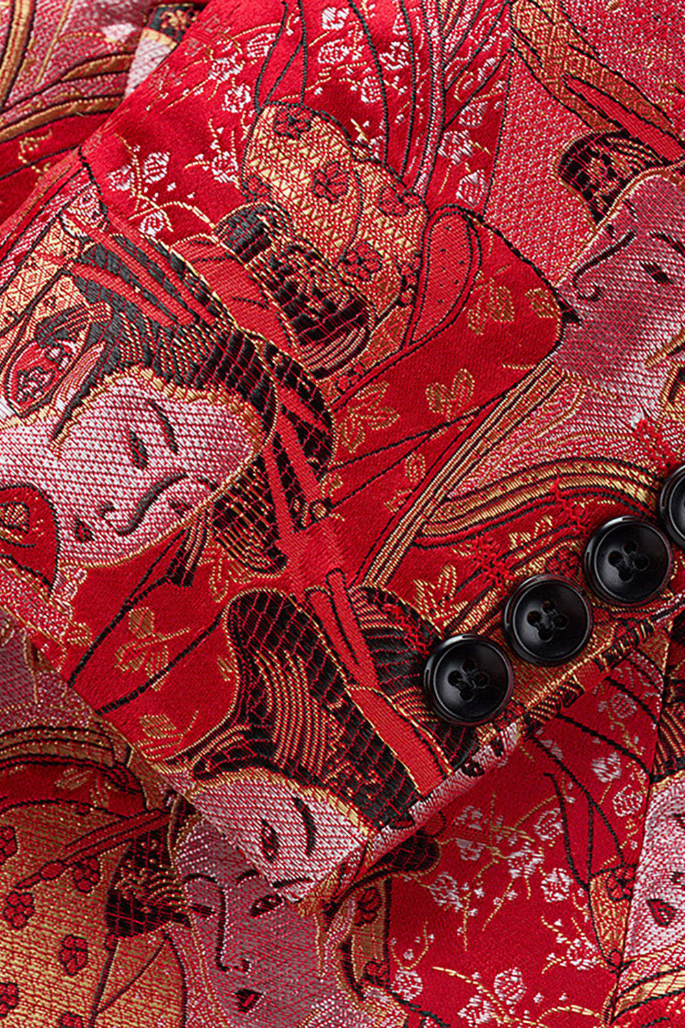 Red Embroidered Notched Lapel One Button Fitted Men's Blazer