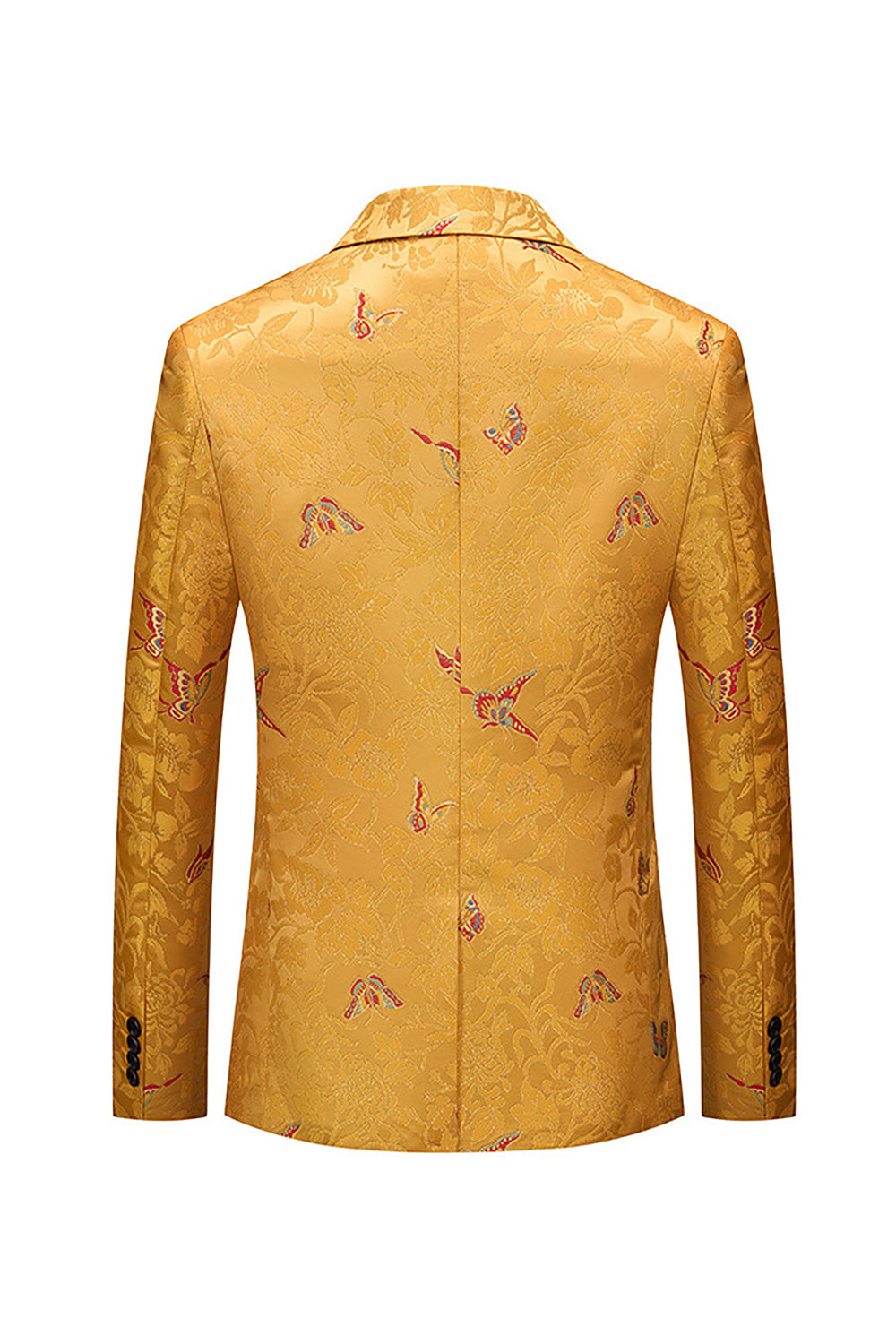 Yellow Floral Embroidered One Button Notched Lapel Men's Blazer