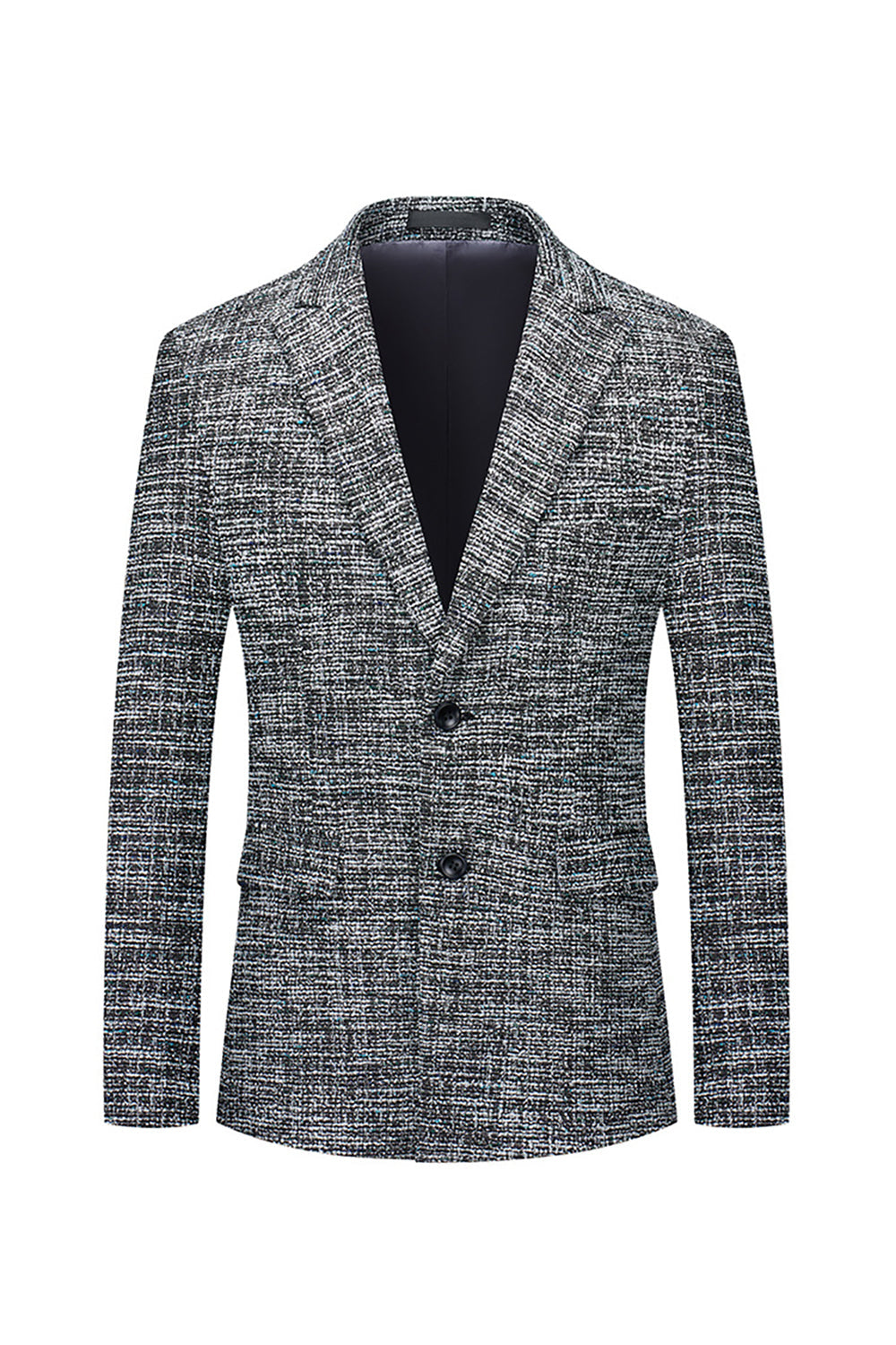 Grey Single Breasted Peak Lapel Men's Blazer
