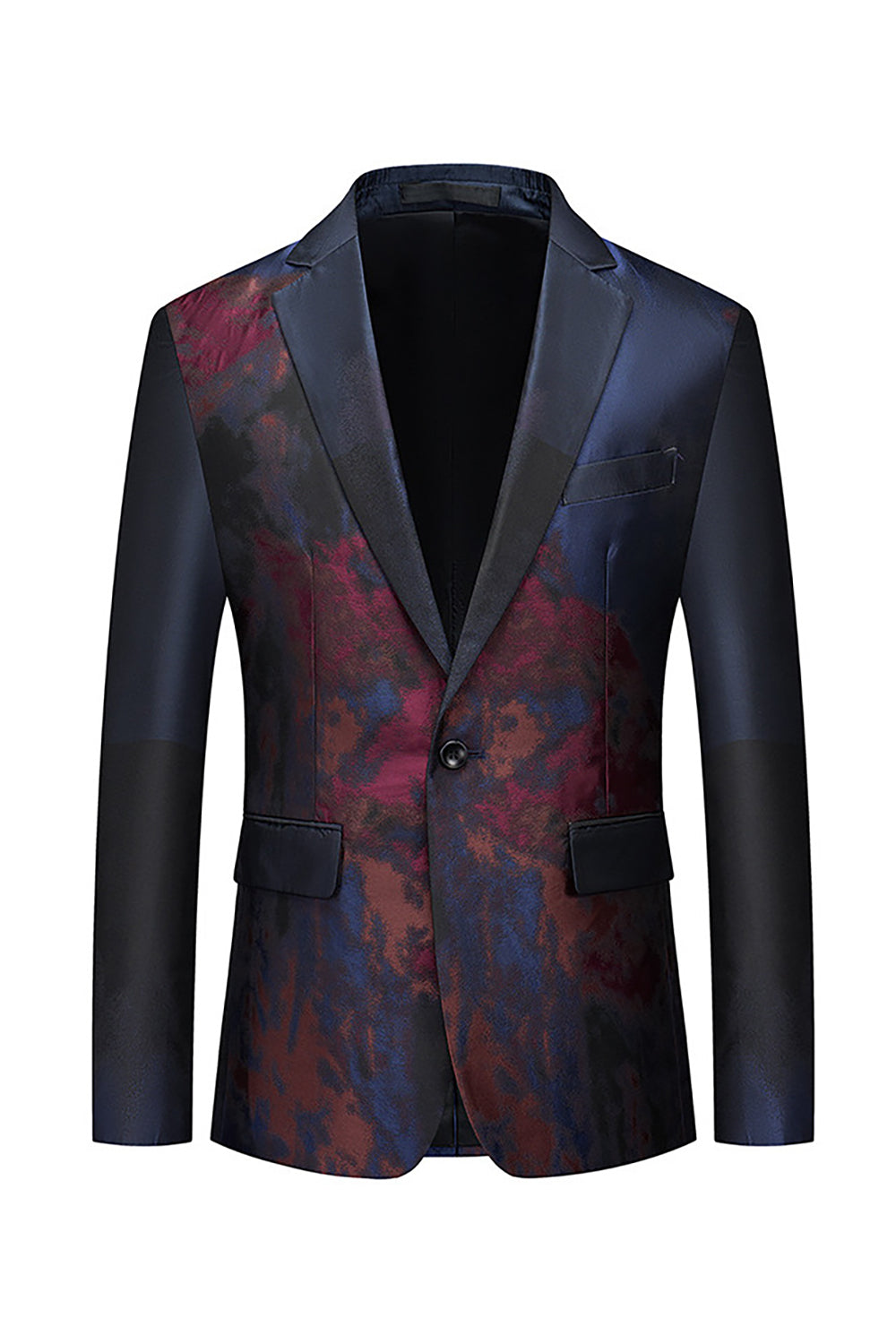 Dark Navy Jacquard One Button Notched Lapel Men's Prom Blazer
