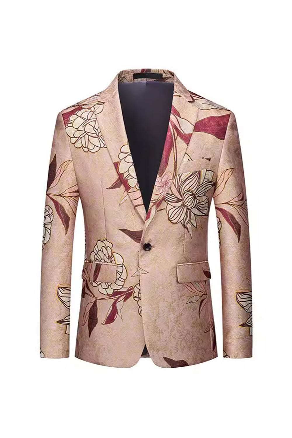 Leely Men's Blazer Rose Gold Notched Lapel Single Breasted Floral Party Blazer