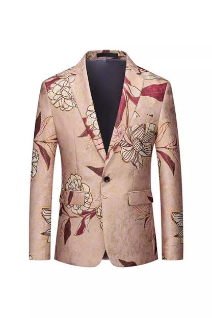 Leely Men's Blazer Rose Gold Notched Lapel Single Breasted Floral Party Blazer