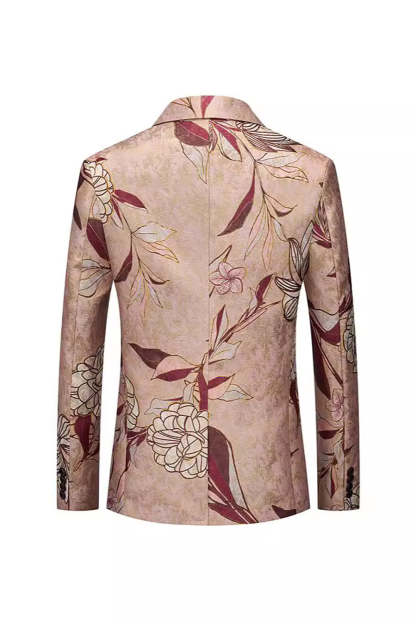 Rose Gold Floral Single Breasted Notched Lapel Men's Prom Blazer