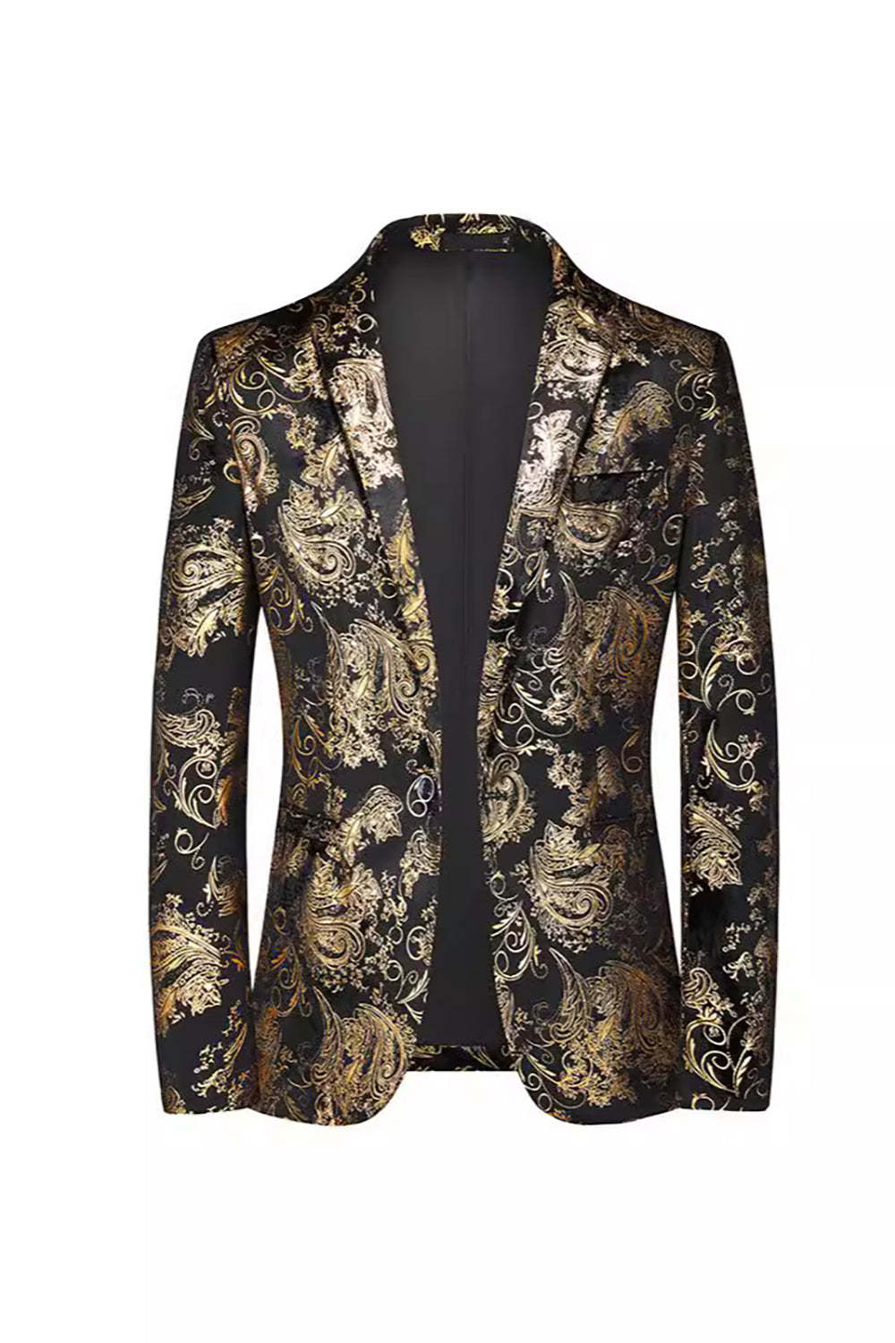 Black Golden Printed Notched Lapel Single Breasted Men's Prom Blazer