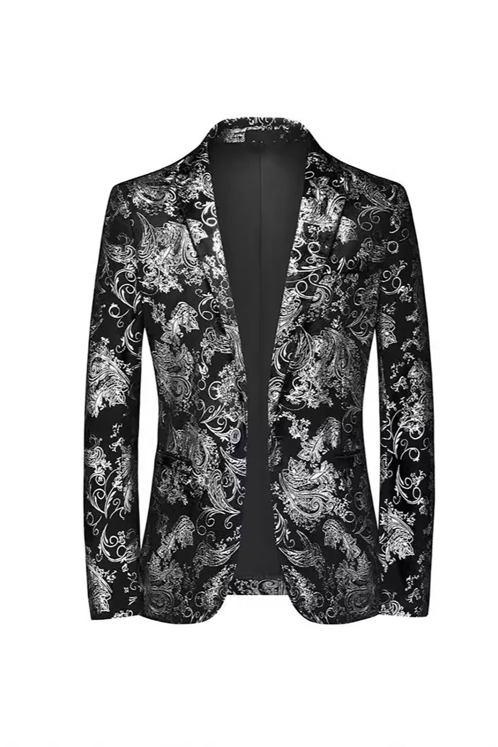 Leely Men's Printed Prom Blazer Black Golden Single Breasted Notched Lapel Party Blazer