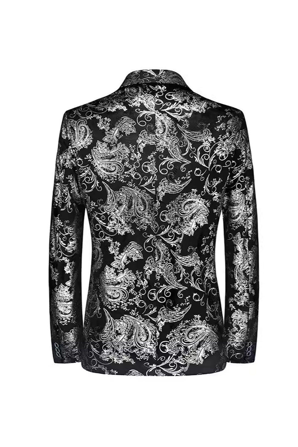 Black Golden Printed Notched Lapel Single Breasted Men's Prom Blazer