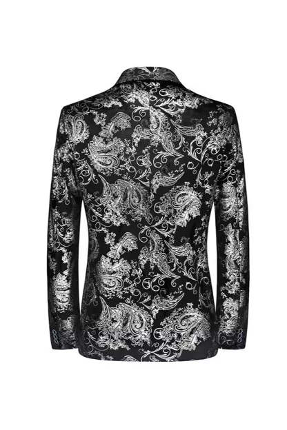Black Golden Printed Notched Lapel Single Breasted Men's Prom Blazer