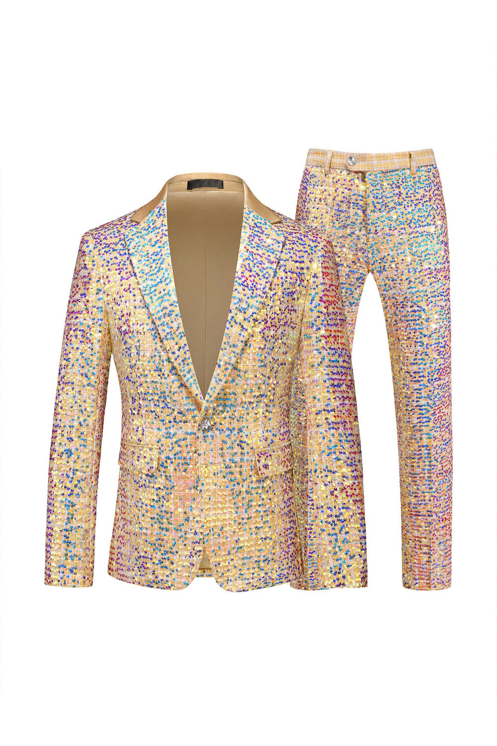 Leely Champagne 2 Piece Men's Suits Sparkly Single Breasted Notched Lapel Sequin Party Suits