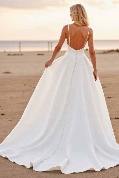 Spaghetti Straps A Line White Boho High-Low Wedding Dress