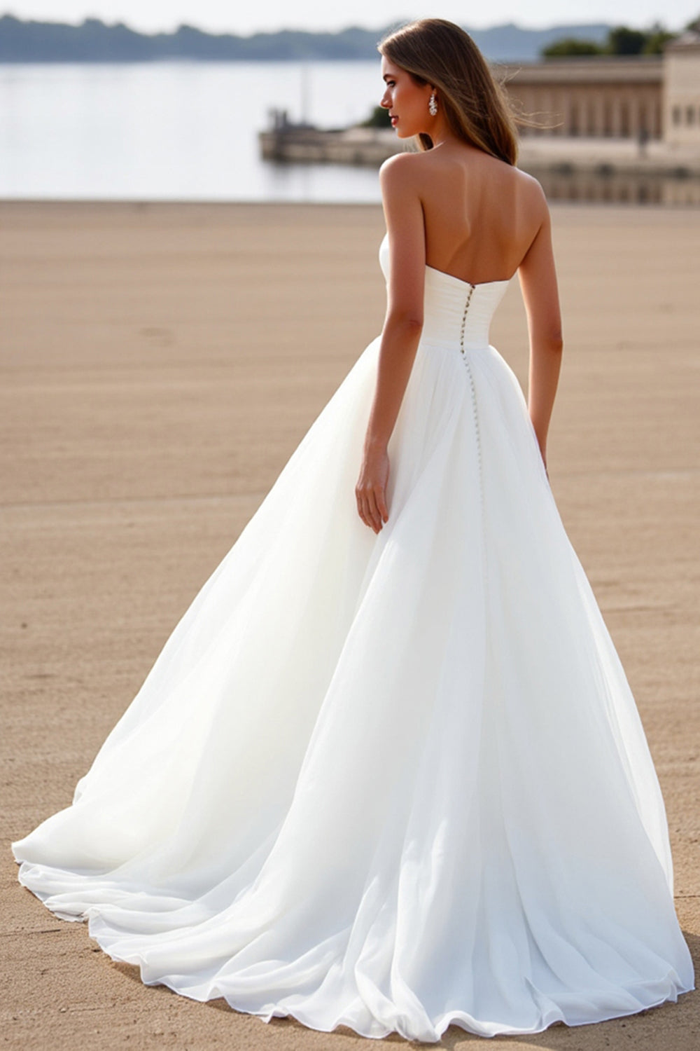 Chiffon Sweetheart White Sweep Train Wedding Dress
